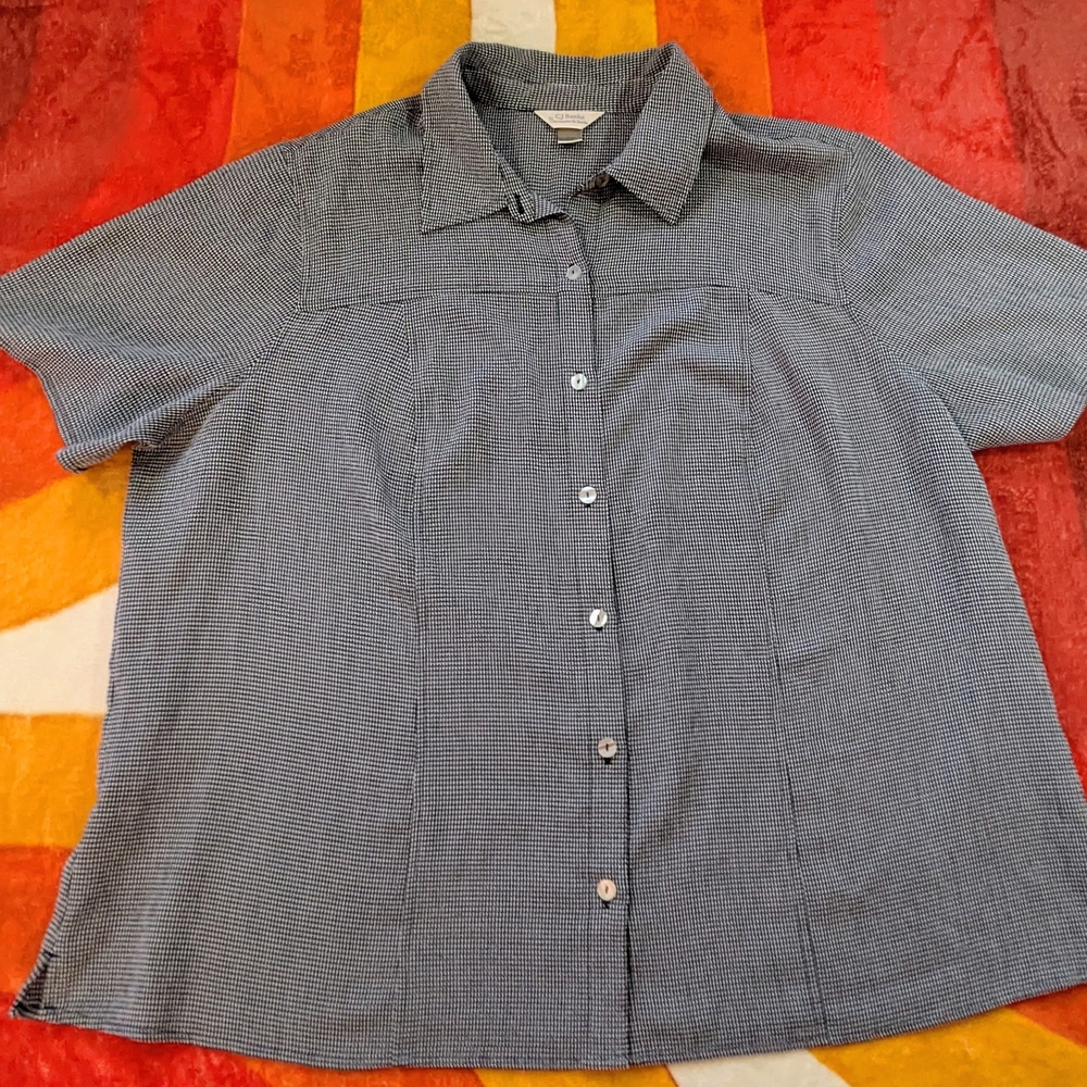 CJ Banks Black & White Gingham Checkered Shirt, Button Down Women's 2X